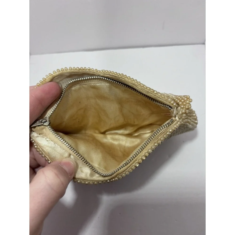 VINTAGE PEARL GOLD FULLY BEADED PURSE - CLUTCH - SHOULDER BAG - EVENING EST 1940